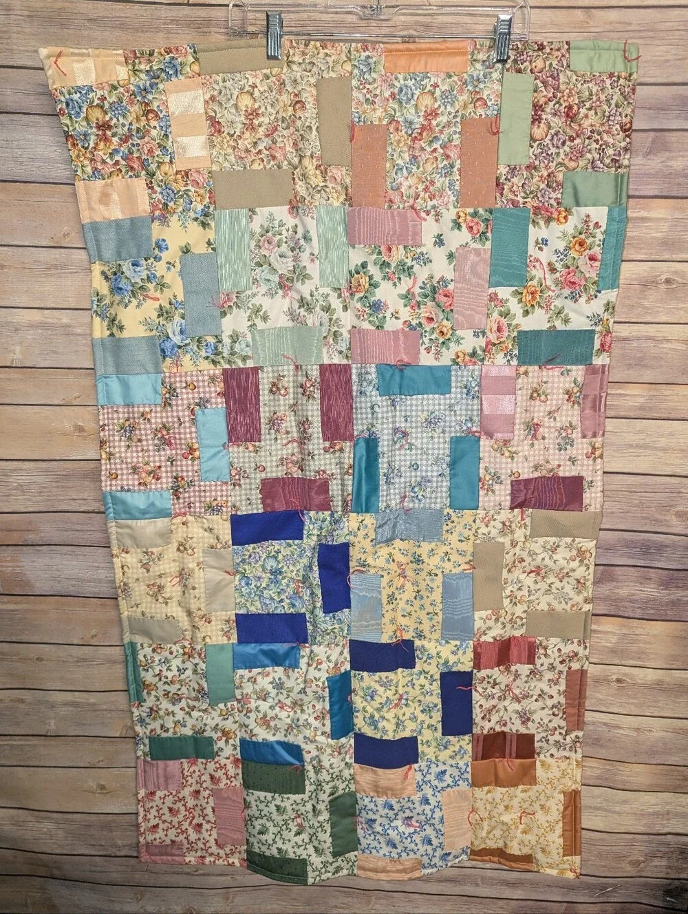 Vintage Style Handmade Patchwork Quilt Floral Cottagecore Lap Throw Blanket Wall
